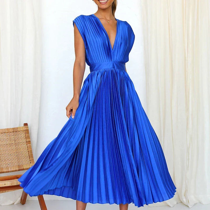 W&W Mode | Elegante Maxi Kleid Mit V-ausschnitt Und Falten