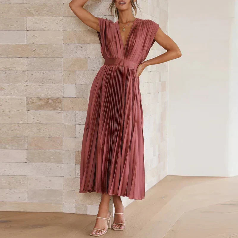 W&W Mode | Elegante Maxi Kleid Mit V-ausschnitt Und Falten