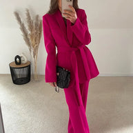 WW 2-teiliger Damenanzug | Eleganter Blazer mit Gürtel und passender Hose