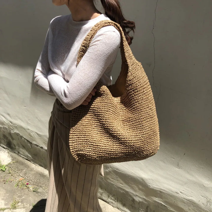 W&W Mode | Strohtasche Geflochtene Tasche Leicht & Strapazierfähig Lässige Sommertasche