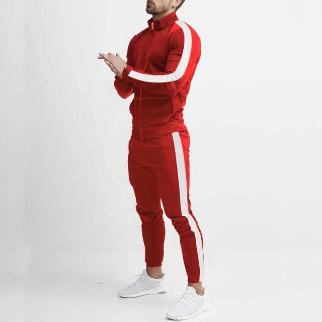 WW | Trainingsanzug Slim Fit Zip up Jacke & Eng Geschnittene Jogginghose Athletisches Streifen Design