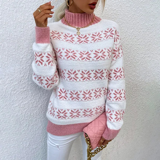 WW | Stilvolle Winter Casual Frosty Fun Schneeflocken Pullover für Frauen