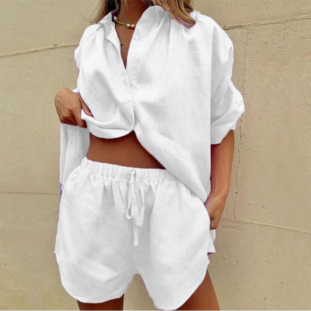 WW | Bequemes Set aus Hemd und Shorts mit Knopfleiste für Damen