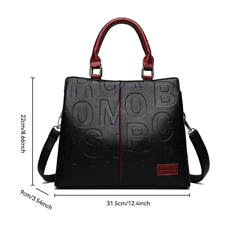 W&W Mode – Damenhandtasche aus weichem Leder mit geprägtem Buchstabendesign