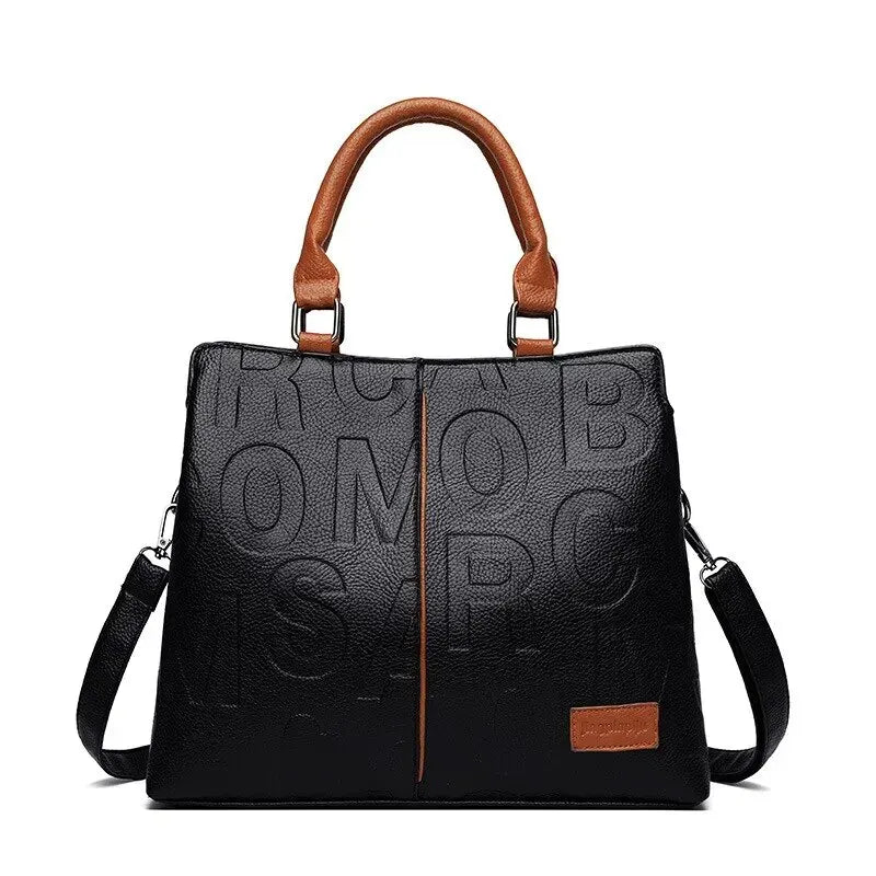 WW – Damenhandtasche aus weichem Leder mit geprägtem Buchstabendesign