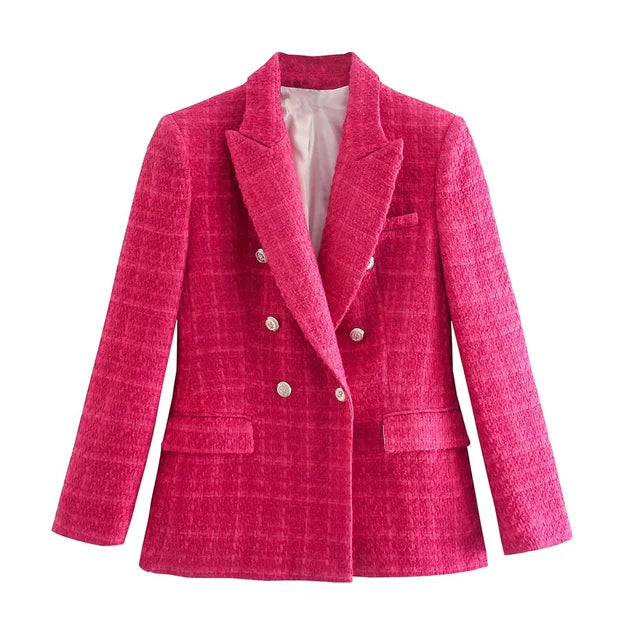 W&W Mode - Damen Doppelreihiger Lässiger Blazer mit Langen Ärmeln