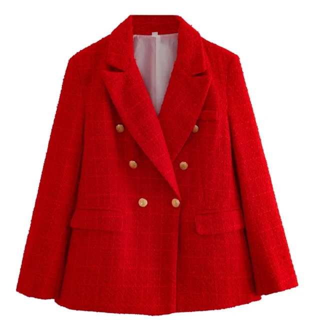 W&W Mode - Damen Doppelreihiger Lässiger Blazer mit Langen Ärmeln