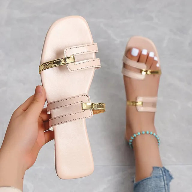 WW - stylische flache Sandalen mit trendigem Design | Sandalen mit mehreren Riemen über dem Fuß für Damen