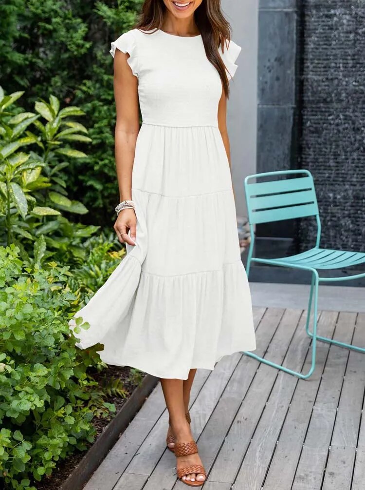 WW | Elegantes Plissiertes Lagenkleid mit Kurzen Ärmeln
