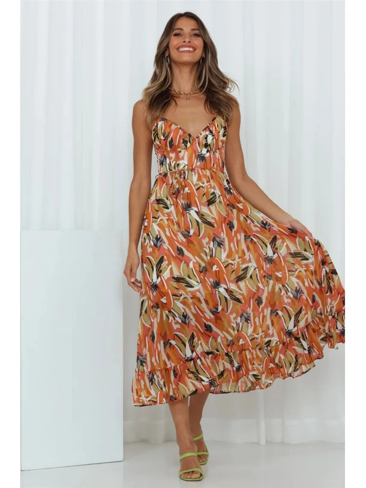 WW Kleid | Lustiges Midi-kleid mit Blumenmuster für den Sommer