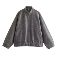 WW - Damen Oversize-Bomberjacke mit Taschen und Druckknopf-Design