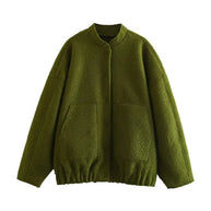 WW - Damen Oversize-Bomberjacke mit Taschen und Druckknopf-Design
