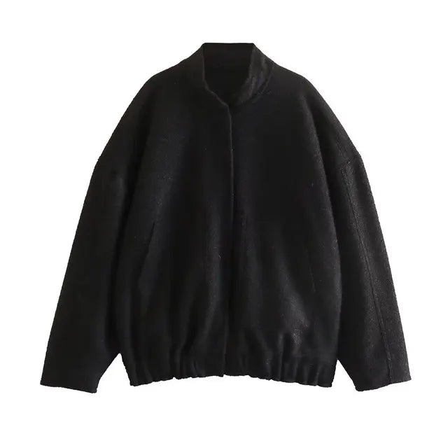 WW - Damen Oversize-Bomberjacke mit Taschen und Druckknopf-Design