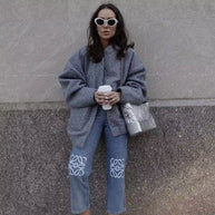 WW - Damen Oversize-Bomberjacke mit Taschen und Druckknopf-Design