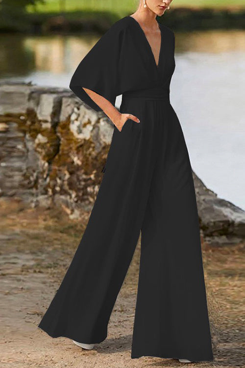 WW | Rosiedress Tiefes V-Ausschnitt Hohe Taille Weitbeiniger Overall