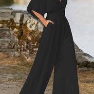 WW | Rosiedress Tiefes V-Ausschnitt Hohe Taille Weitbeiniger Overall