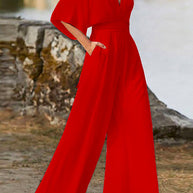 WW | Rosiedress Tiefes V-Ausschnitt Hohe Taille Weitbeiniger Overall