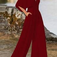 WW | Rosiedress Tiefes V-Ausschnitt Hohe Taille Weitbeiniger Overall