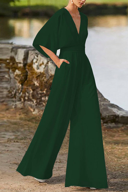 WW | Rosiedress Tiefes V-Ausschnitt Hohe Taille Weitbeiniger Overall