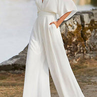 WW | Rosiedress Tiefes V-Ausschnitt Hohe Taille Weitbeiniger Overall