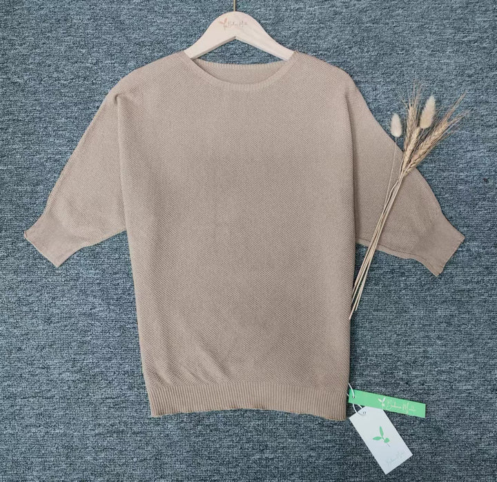 W&W Mode - Goldfarbener einfarbiger Pullover mit Rundhalsausschnitt