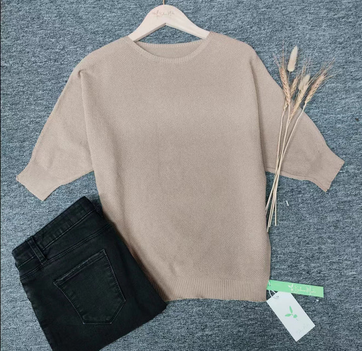 W&W Mode - Goldfarbener einfarbiger Pullover mit Rundhalsausschnitt