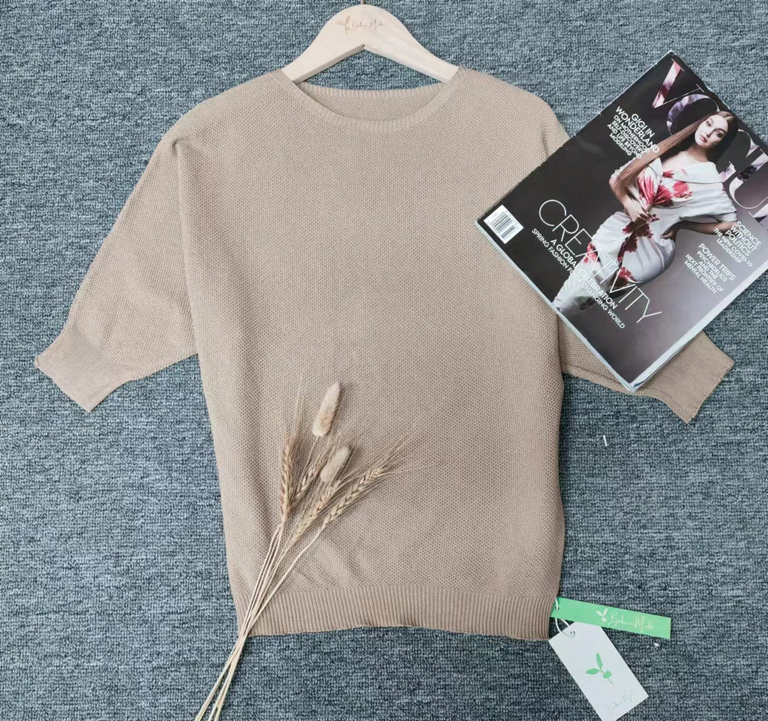 W&W Mode - Goldfarbener einfarbiger Pullover mit Rundhalsausschnitt