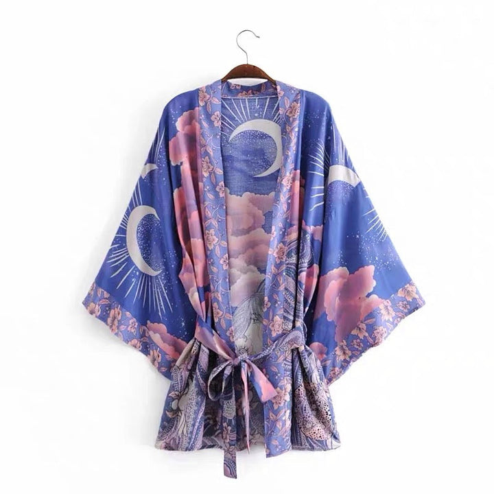 W&W Mode Strandkimono mit „Mystic Blue Moon Starrynight“-Aufdruck