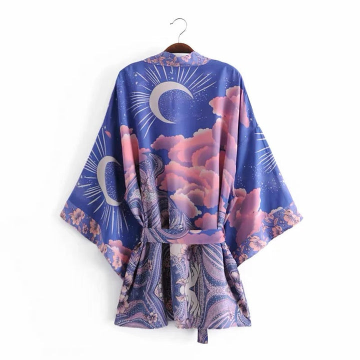 W&W Mode Strandkimono mit „Mystic Blue Moon Starrynight“-Aufdruck