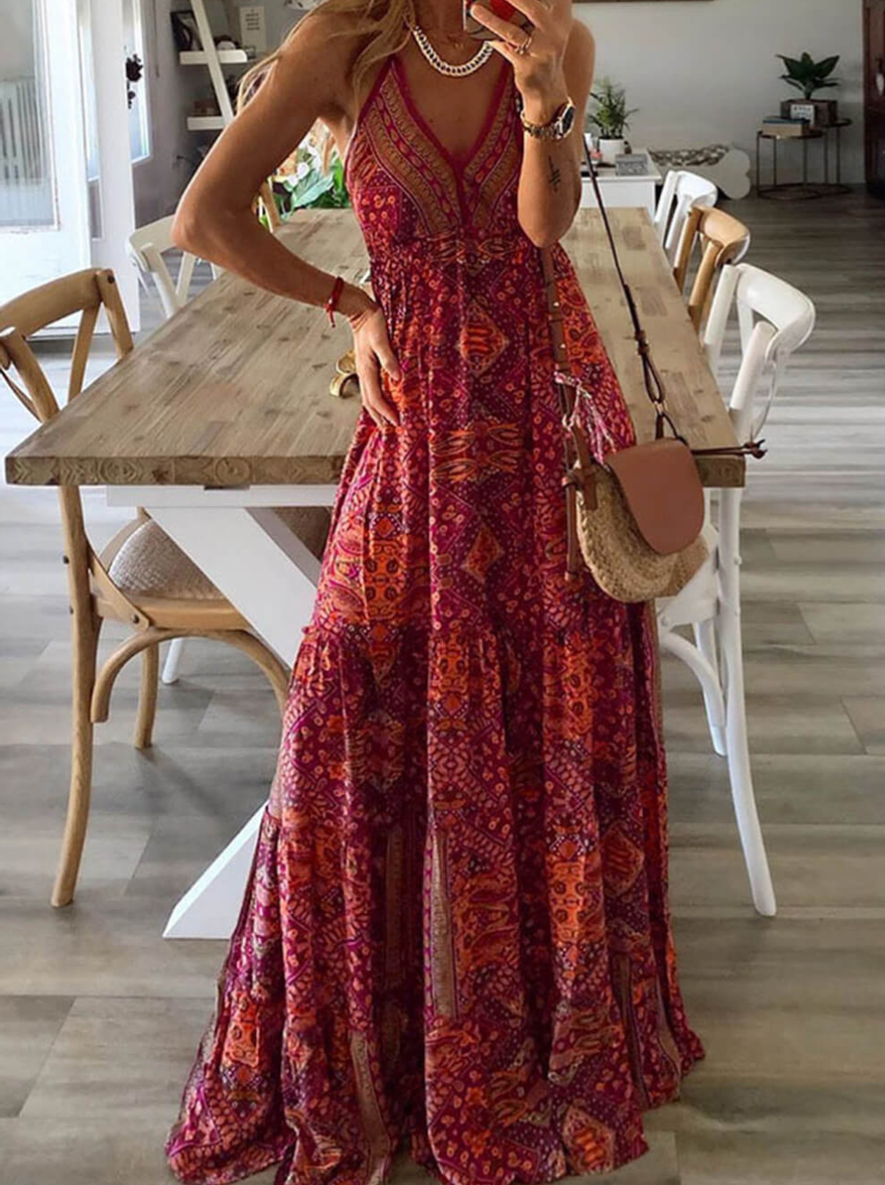 WW | Maxi Rock mit Hoher Taille, Blumenmuster und V-Ausschnitt