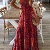 WW | Maxi Rock mit Hoher Taille, Blumenmuster und V-Ausschnitt