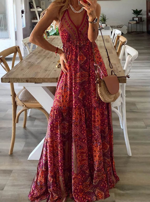 WW | Maxi Rock mit Hoher Taille, Blumenmuster und V-Ausschnitt