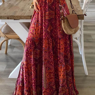 WW | Maxi Rock mit Hoher Taille, Blumenmuster und V-Ausschnitt