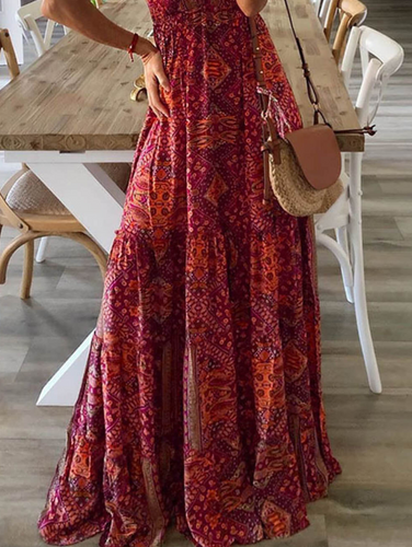 WW | Maxi Rock mit Hoher Taille, Blumenmuster und V-Ausschnitt