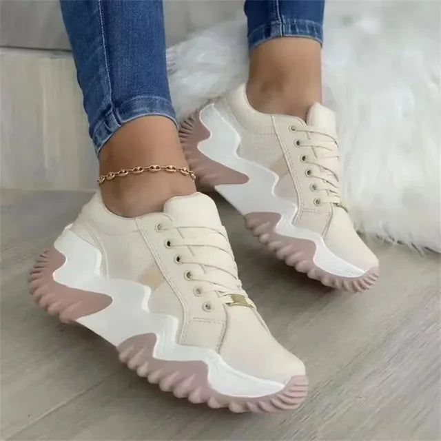 WW - Damen atmungsaktive vulkanisierte Plateau-Sneaker mit dickem Boden