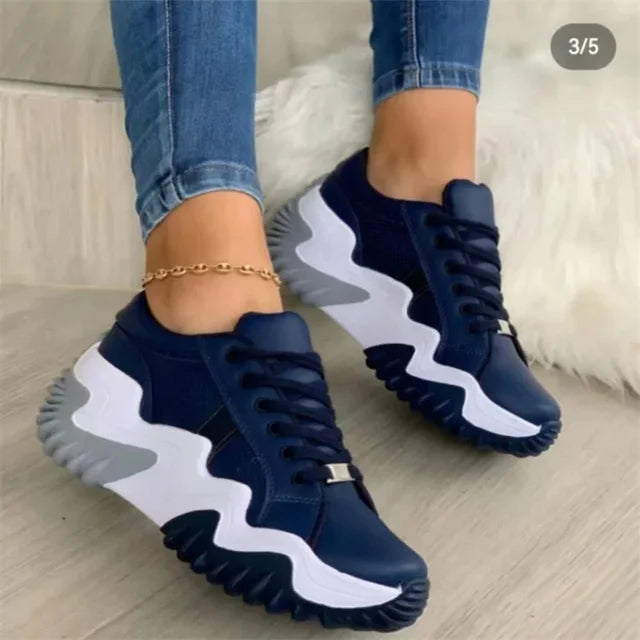 WW - Damen atmungsaktive vulkanisierte Plateau-Sneaker mit dickem Boden