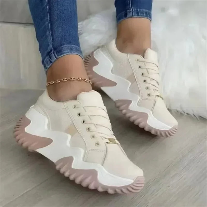 WW - Damen atmungsaktive vulkanisierte Plateau-Sneaker mit dickem Boden