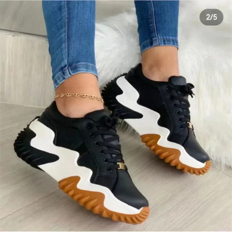 W&W Mode - Damen atmungsaktive vulkanisierte Plateau-Sneaker mit dickem Boden