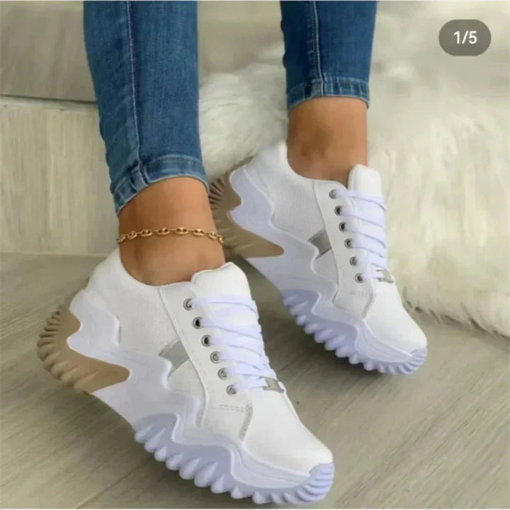 W&W Mode - Damen atmungsaktive vulkanisierte Plateau-Sneaker mit dickem Boden