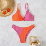 WW | Zwei-Farbiger Gerippter Bikini mit Hoher Taille für Damen