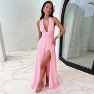 WW | Neckholder-Maxikleid mit Hohem Schlitz für Damen