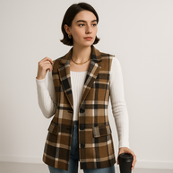 WW | Gilet Langkariert Ohne Ärmel Lässig Chic