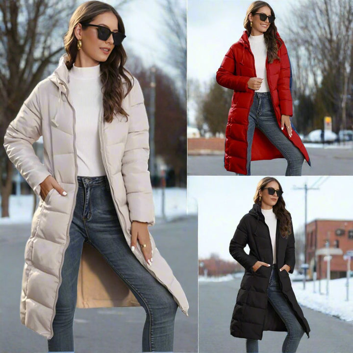 W&W Mode | Lange Jacke Mit Kapuze Und Steppfutter