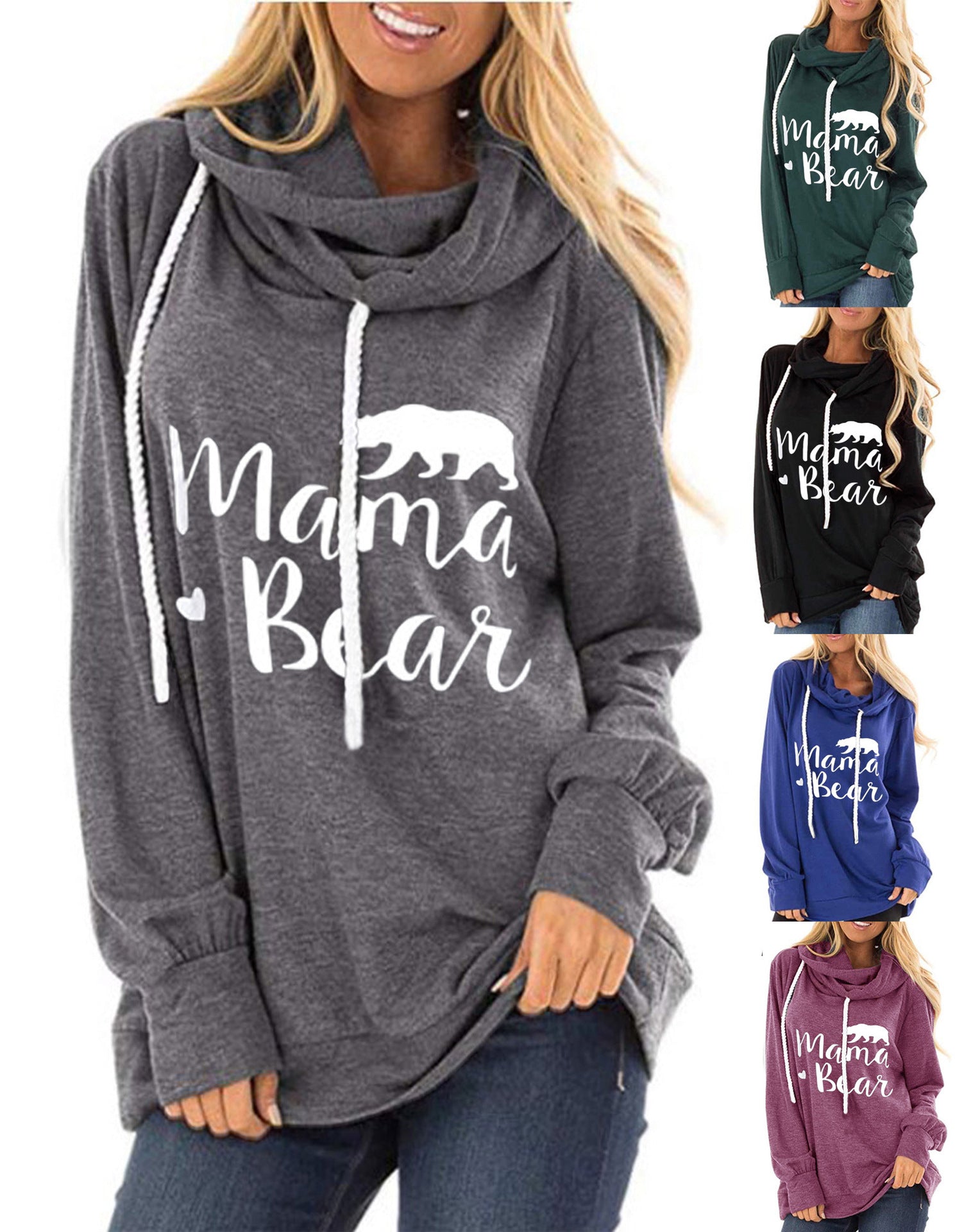 Damen lässiges Kapuzenshirt mit tiefem Ausschnitt und einzigartigem Druck WW