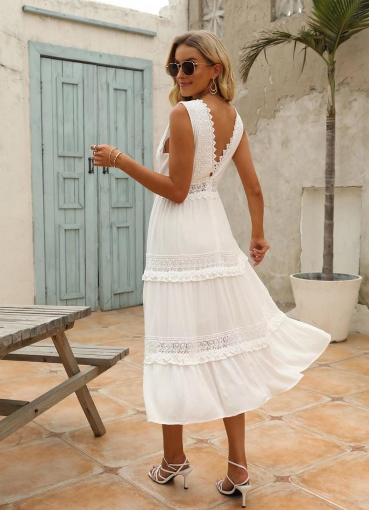 WW | Boho Lange Hochzeitskleid aus Spitze Midi