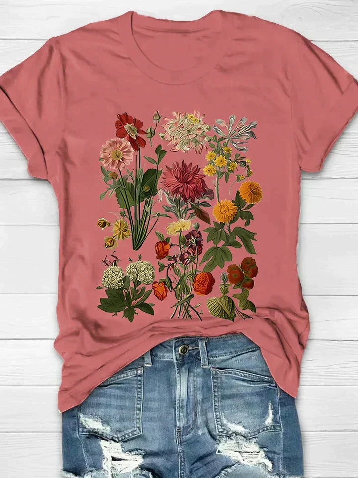 W&W Mode | Weinlese Blumen T-shirt Retro Stil Für Lässige Chic