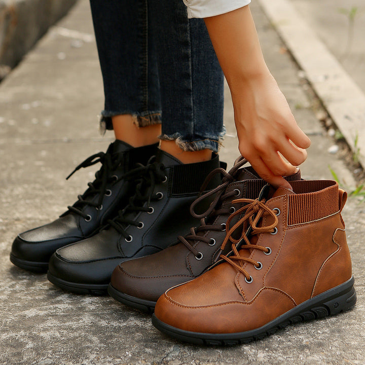 W&W Mode | Damen Schnürstiefel - robuste Stiefeletten mit elastischem Bund und rutschfester Sohle