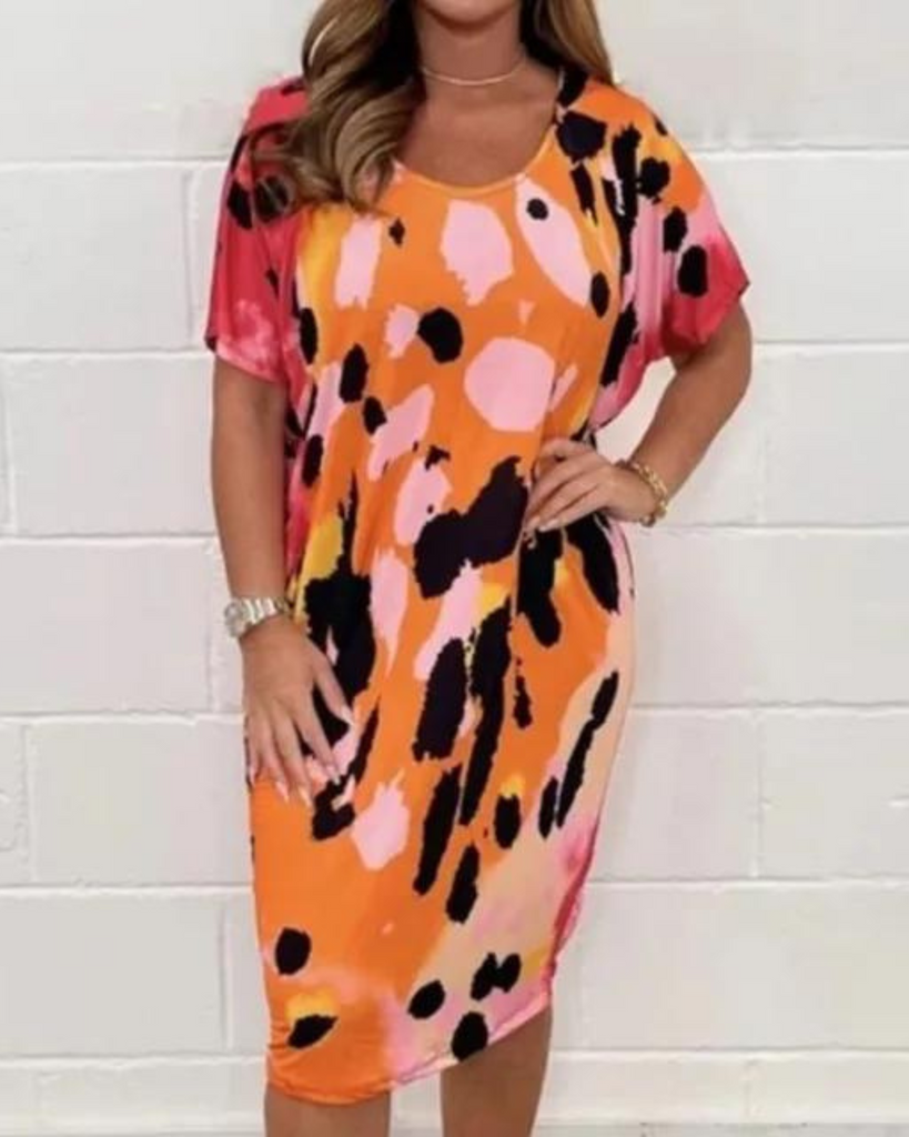 WW | Leopardenmuster Lockeres Lässiges Kleid