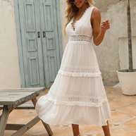 WW | Boho Lange Hochzeitskleid aus Spitze Midi