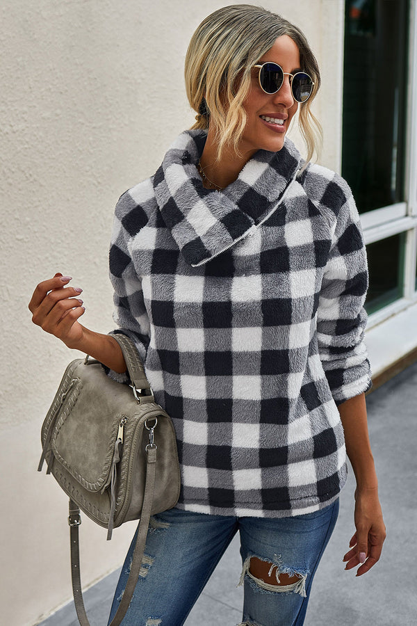 WOLFF Plaid Diagonal Reißverschluss Pullover